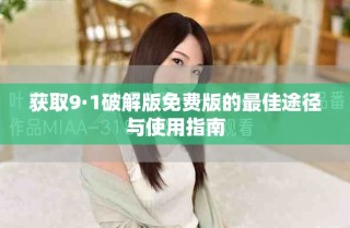 獲取9·1破解版免費(fèi)版的最佳途徑與使用指南